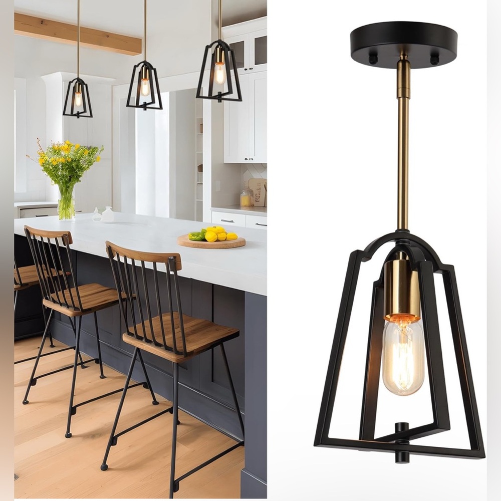 Black Pendant Light, Modern Farmhouse Rustic Vintage Hanging Lamp